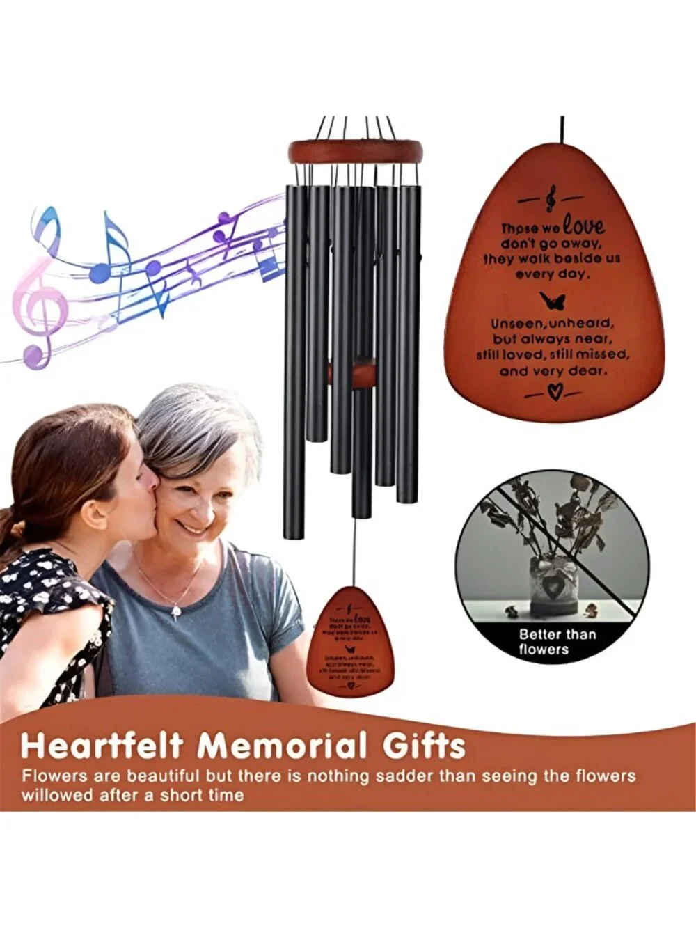 Memorial Wind Chimes, Sympathy Gift for Loss of Loved One, Outdoor Garden - G